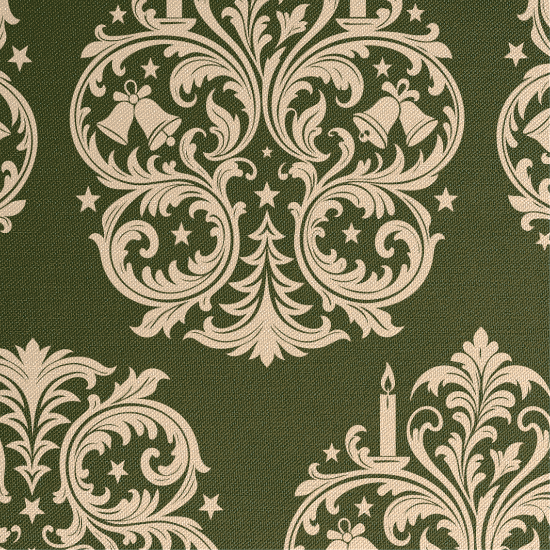 Textura de tela estampada del camino de mesa Green Christmas Library