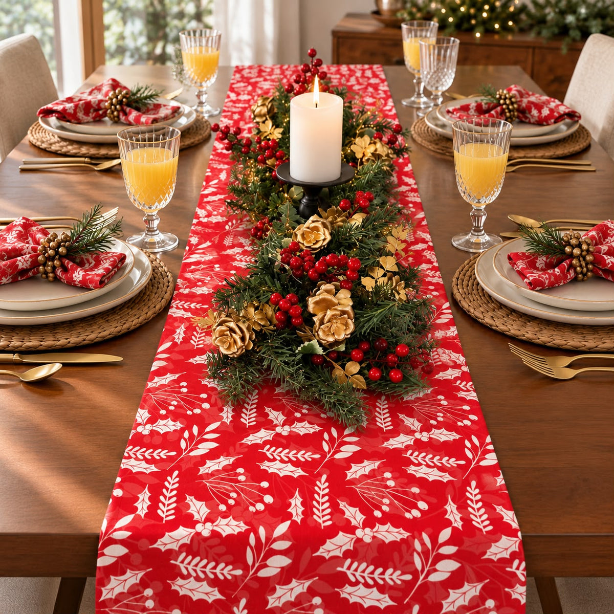 Camino de Mesa Navideño Red Christmas Blooms
