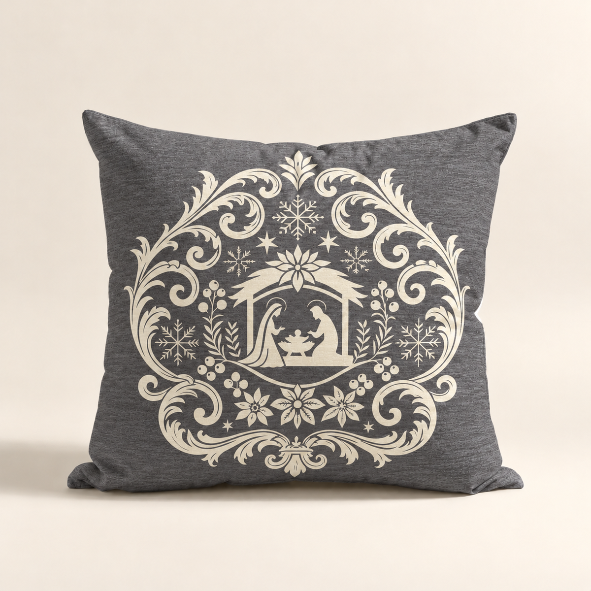 Cojin Navideño Marble Starlit Manor con estampado del Portal De Belén