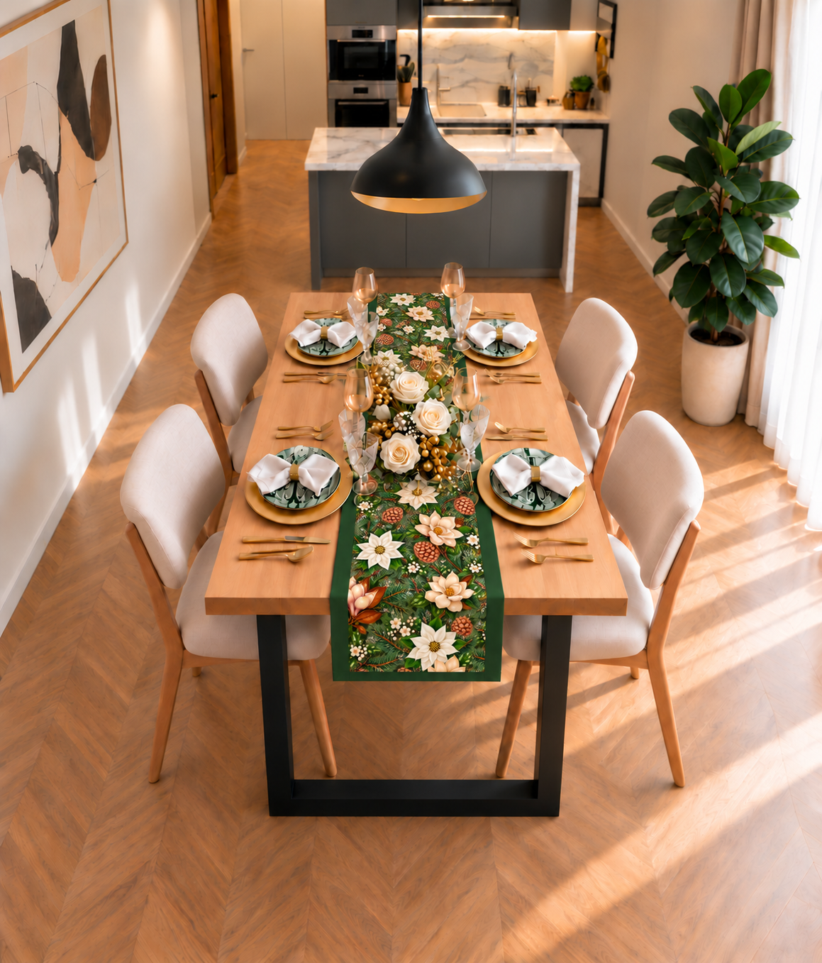 Mesa de Navidad elegante con camino de mesa Manor Garden de Pyctorella