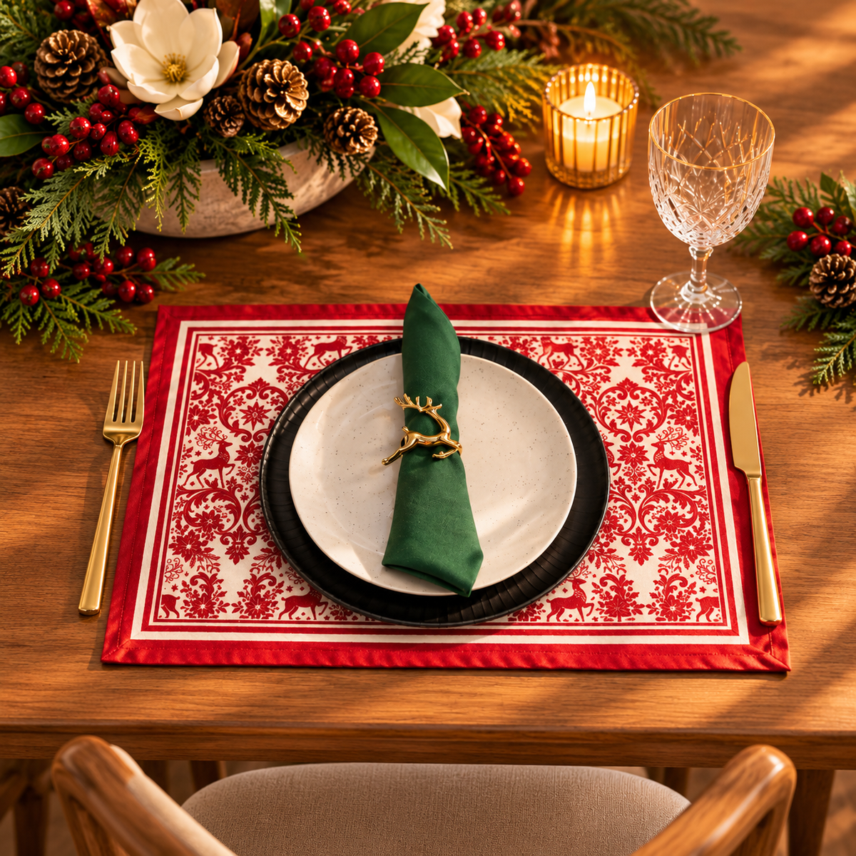 Individuales Navideños Christmas Plaid Rojo