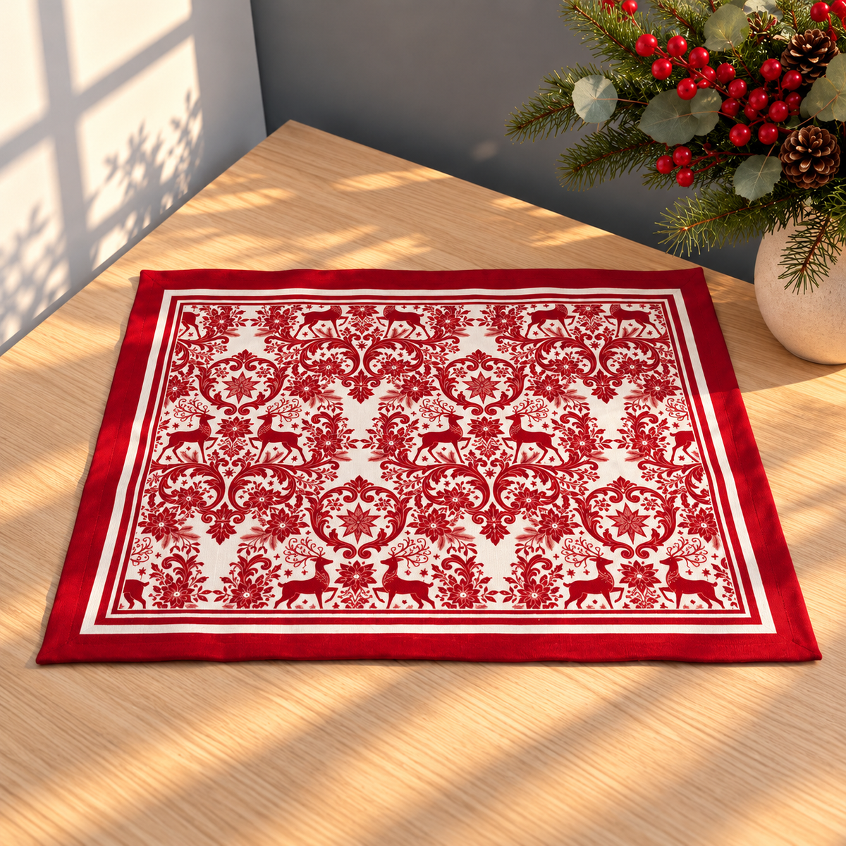 Individuales Navideños Christmas Plaid Rojo