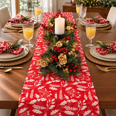Camino de Mesa Navideño Red Christmas Blooms