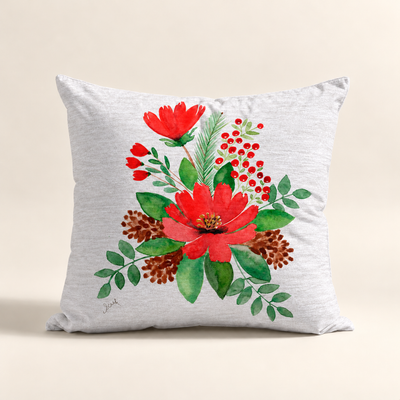 Cojin Navideño Christmas  branches con estampado floral de acuarelas
