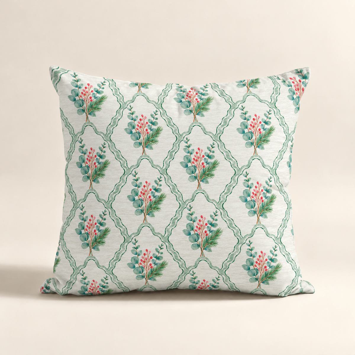 Cojin Navideño Christmas Honeycomb estampado de racimos de flores en acuarelas