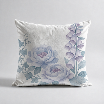 Cojines Mist Garden Estampados Florales - Aquarelle Blue Peonies Bouquette - Cojin Aquarelle Blue Peonies Bouquette