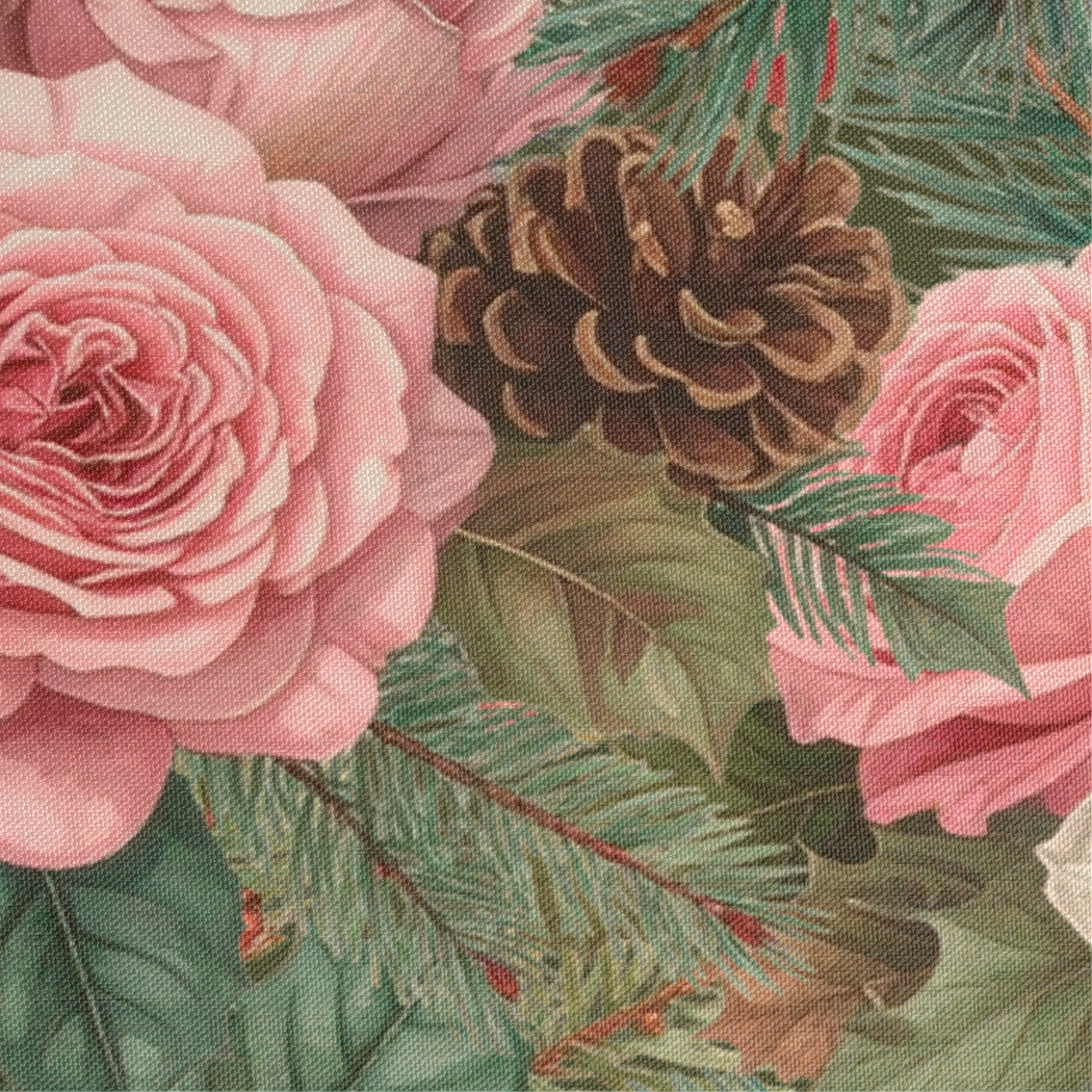 Textura del camino de mesa Evergreen Garland con estampado floral navideño
