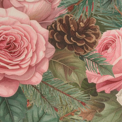 Textura del camino de mesa Evergreen Garland con estampado floral navideño