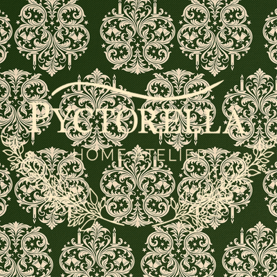 Detalle del estampado ornamental damasco de Green Christmas Library