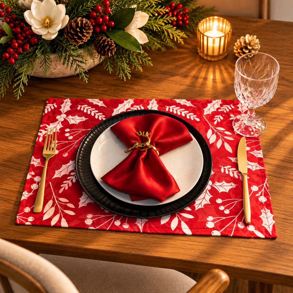 Individuales Navideños Christmas Blooms Rojo