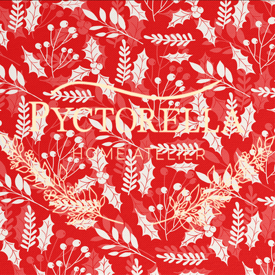 Detalle del estampado botánico rojo y blanco del camino de mesa Red Christmas Blooms