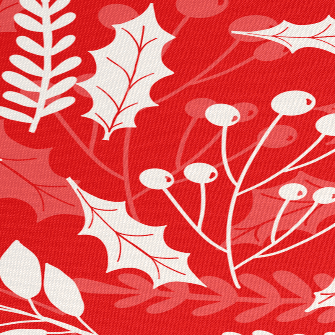 Acercamiento a la textura del camino de mesa estampado Red Christmas Blooms