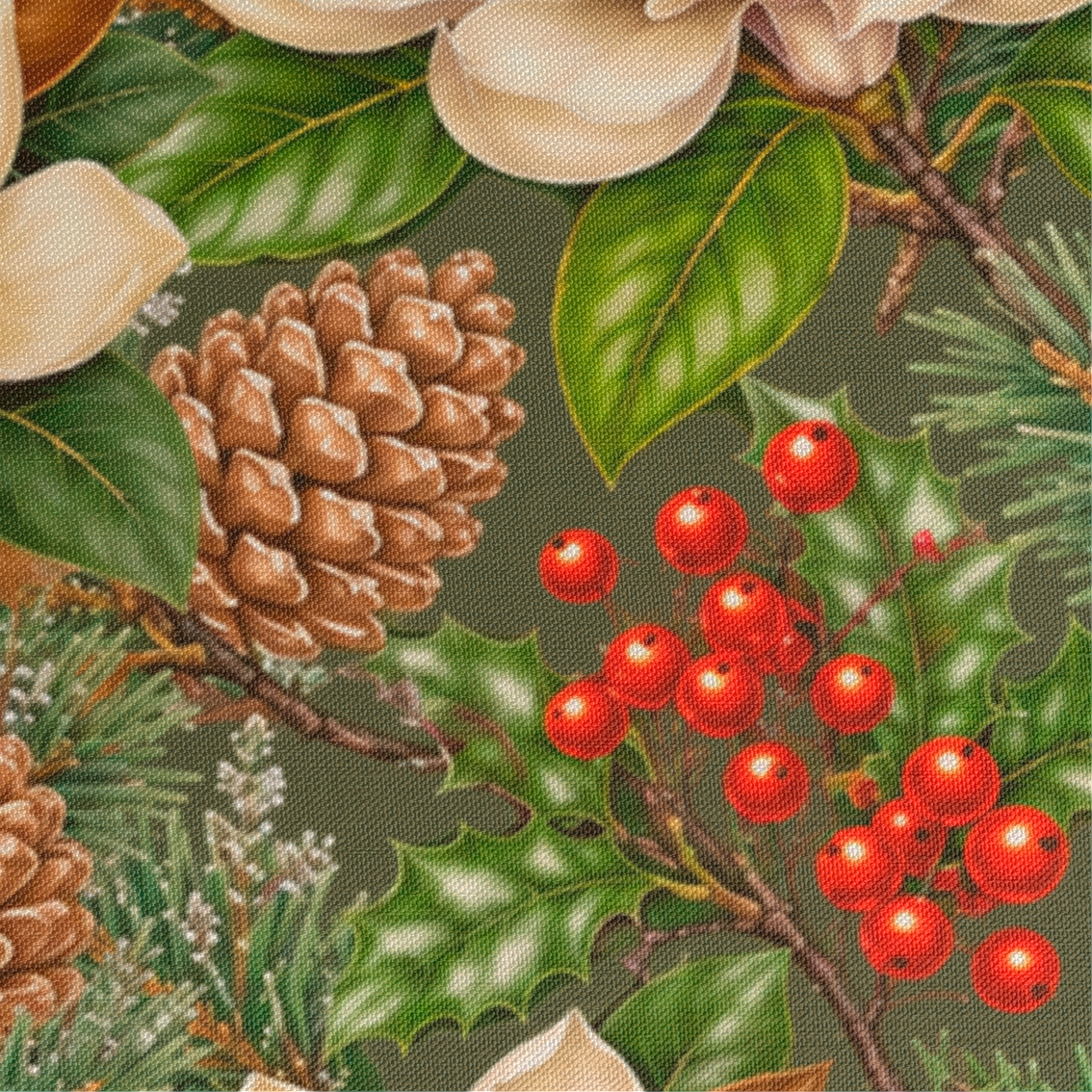 Textura del camino de mesa Winter Herbarium con estampado botánico navideño