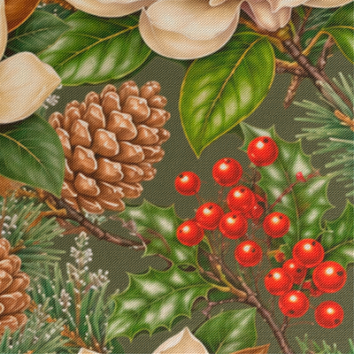 Textura del camino de mesa Winter Herbarium con estampado botánico navideño